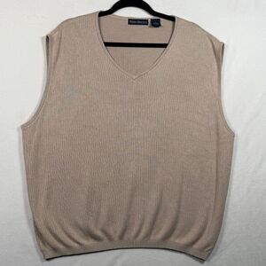 Barry Bricken 100% Silk Sweater Vest Mens Large Tan V Neck Knit Classic Golf